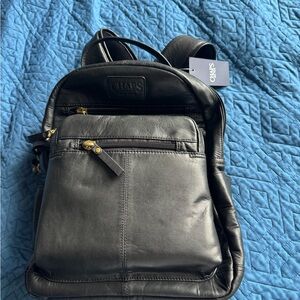 Chaps Black Leather Men's Backpack